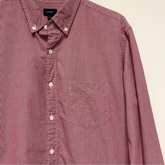 J Crew Slim Washed Button Down Shirt Size Large Mini Gingham Check Red Cotton - Picture 4 of 10